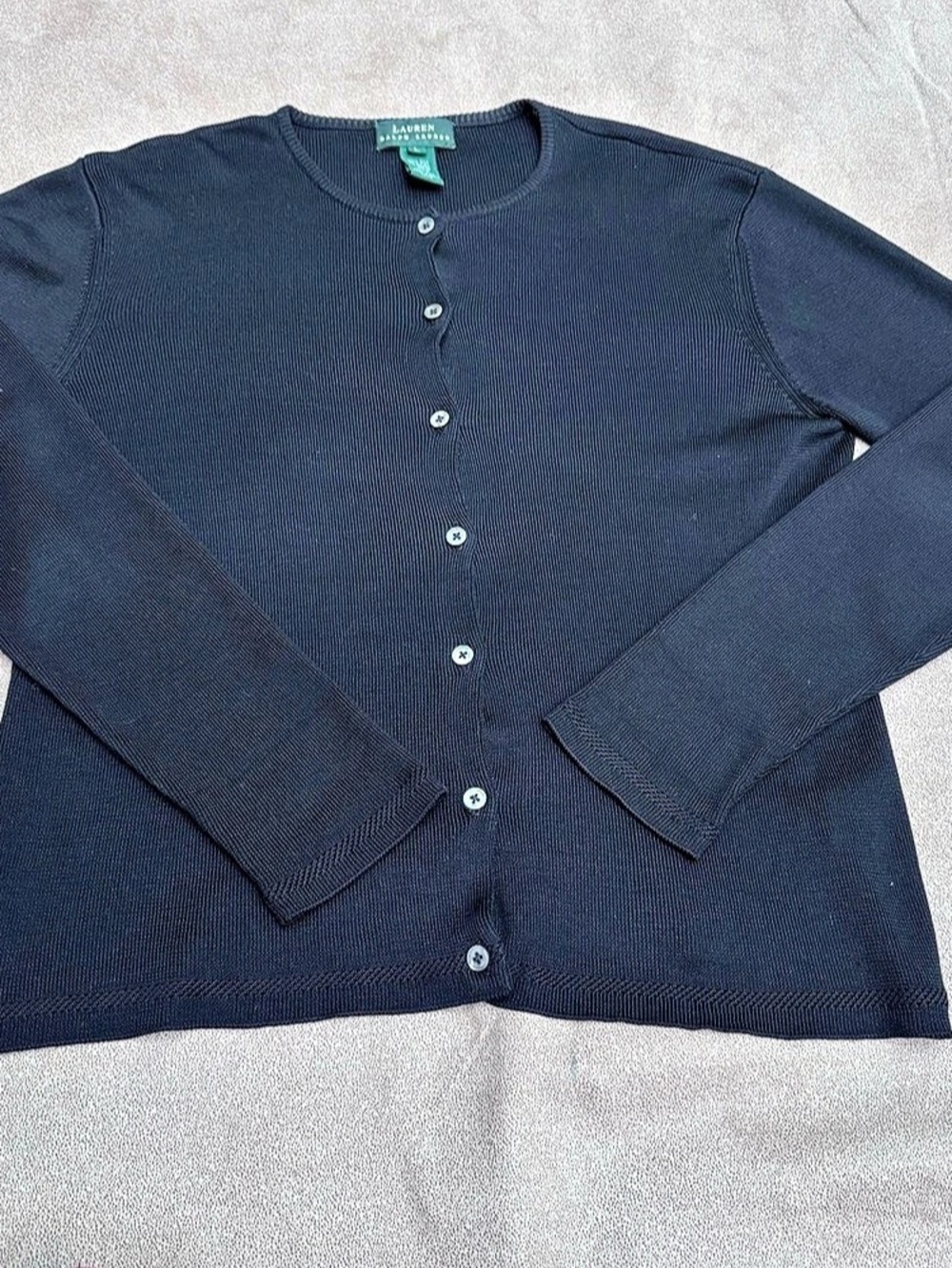 Lauren Ralph Lauren Black 100% Silk Cardigan Sweater L